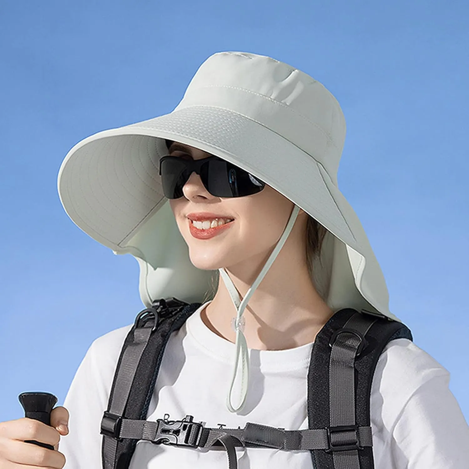 Womens Wide Brim Ponytail Hole Hats Sun Protection Hat UPF 50  Foldable Hiking Caps with Neck Flap Safari Cap with Flaps