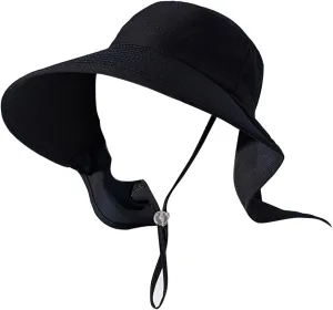 Womens Wide Brim Ponytail Hole Hats Sun Protection Hat UPF 50  Foldable Hiking Caps with Neck Flap Safari Cap with Flaps
