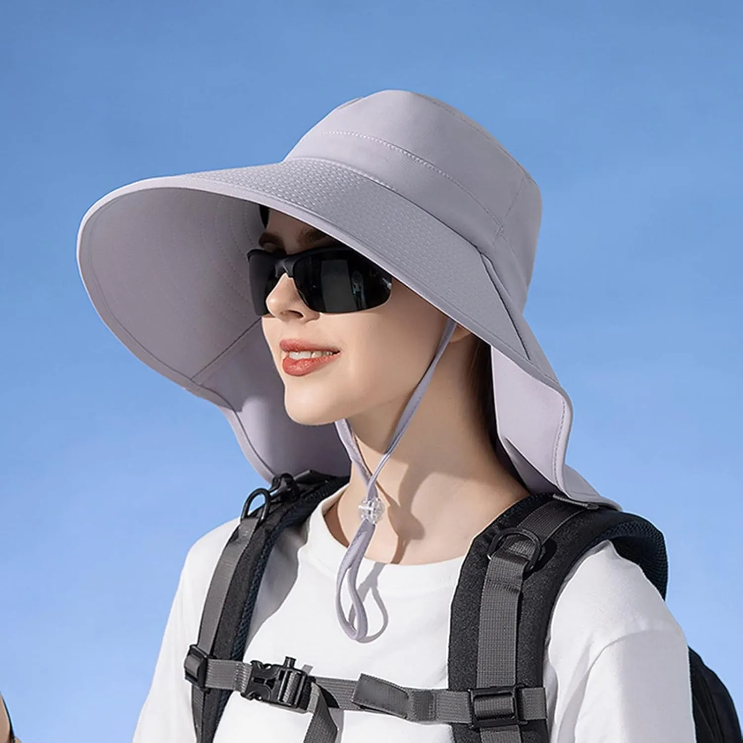 Womens Wide Brim Ponytail Hole Hats Sun Protection Hat UPF 50  Foldable Hiking Caps with Neck Flap Safari Cap with Flaps