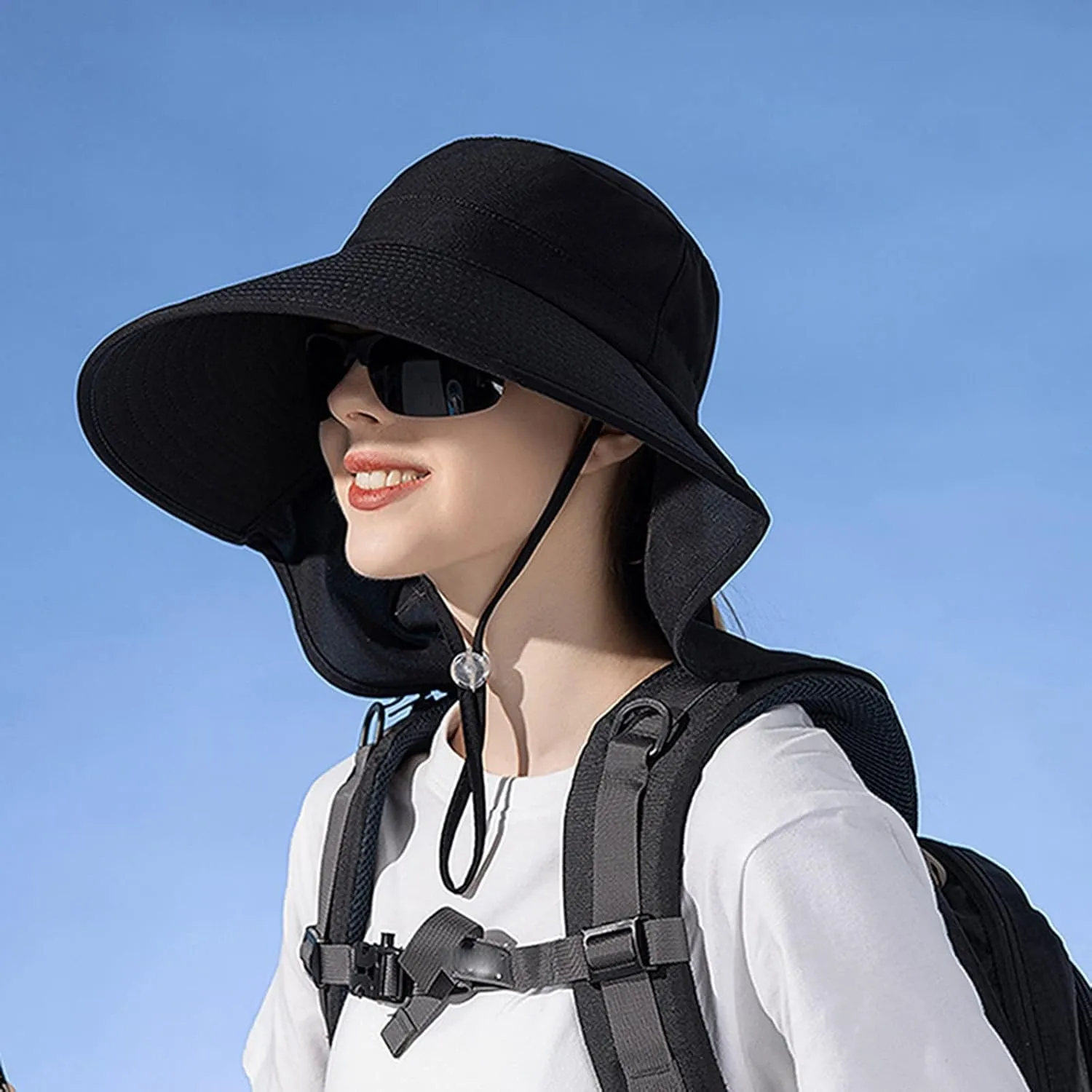 Womens Wide Brim Ponytail Hole Hats Sun Protection Hat UPF 50  Foldable Hiking Caps with Neck Flap Safari Cap with Flaps