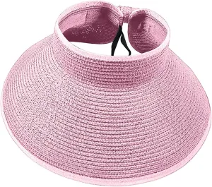 Women's Wide Brim Sun Hat Roll Up Straw Sun Visor Solid Colors Emtop Top Hats Outdoor Summer Travel Cap