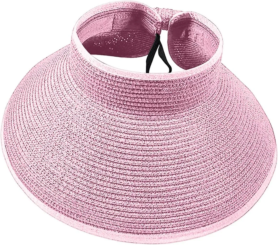 Women's Wide Brim Sun Hat Roll Up Straw Sun Visor Solid Colors Emtop Top Hats Outdoor Summer Travel Cap