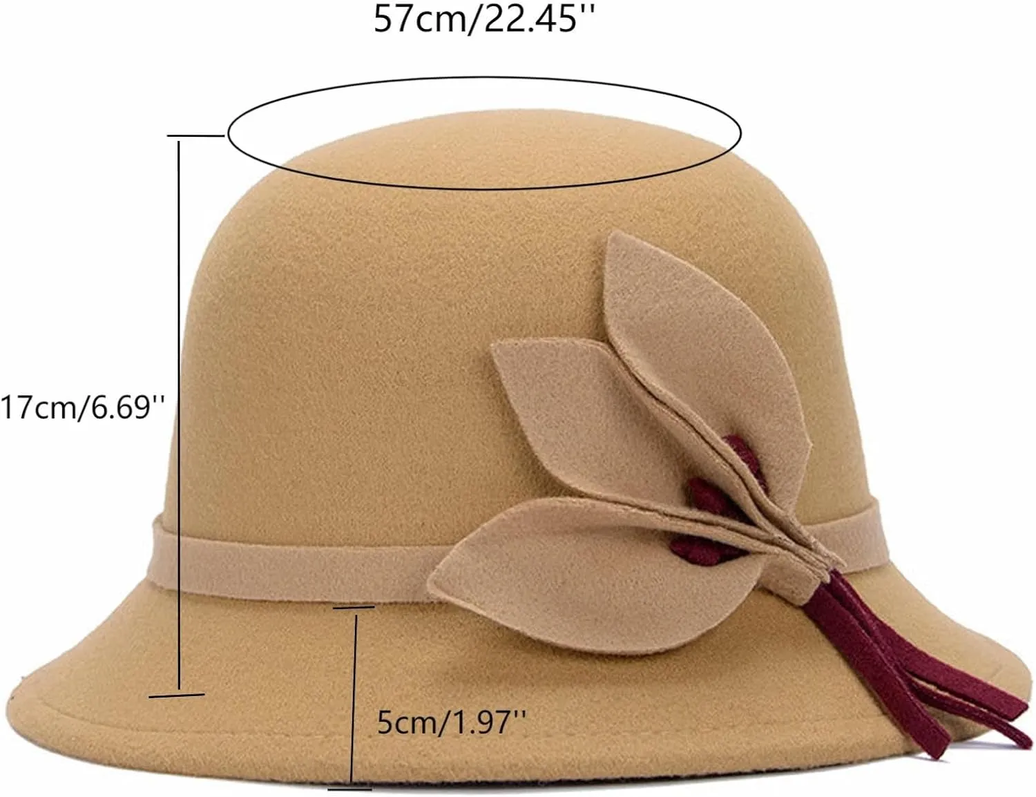 Womens Wool Felt Cloche Hat Elegant Wide Brim Retro Flower Bowknot Bucket Hats Vintage Church Floppy Caps for Ladies