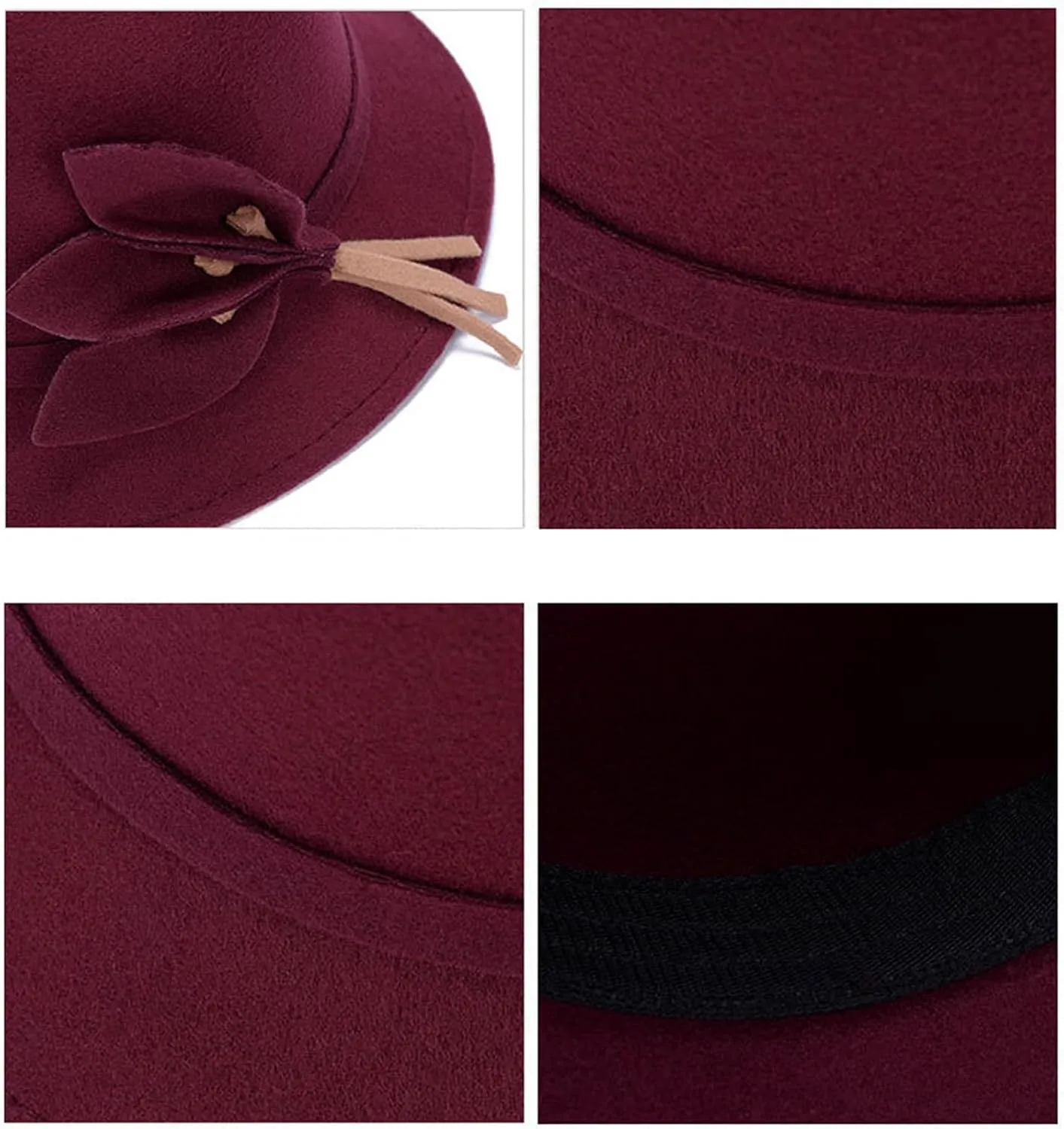 Womens Wool Felt Cloche Hat Elegant Wide Brim Retro Flower Bowknot Bucket Hats Vintage Church Floppy Caps for Ladies