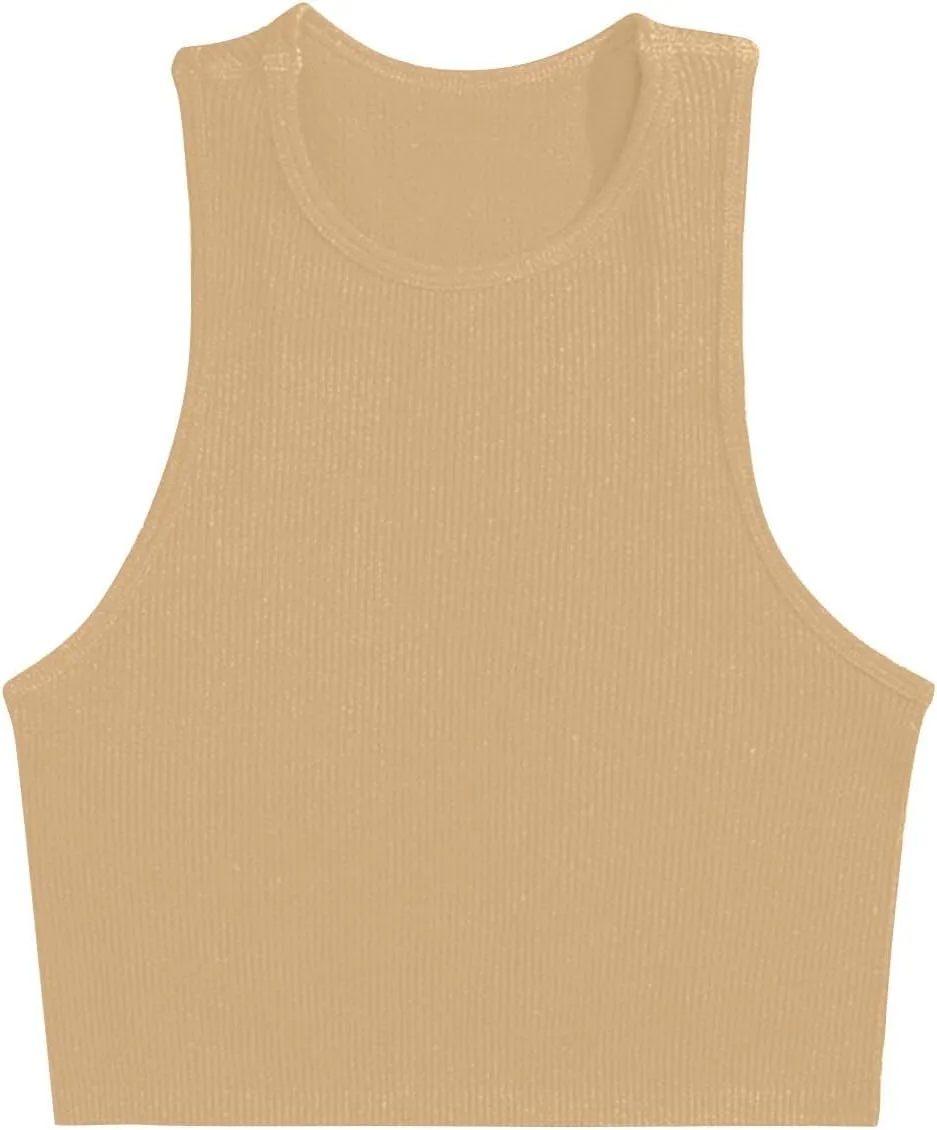Womens Workout Tank Tops Trendy Summer Ribbed Knit Basic Blouses Casual Athletic Yoga Elastic Slim Fit Shirts