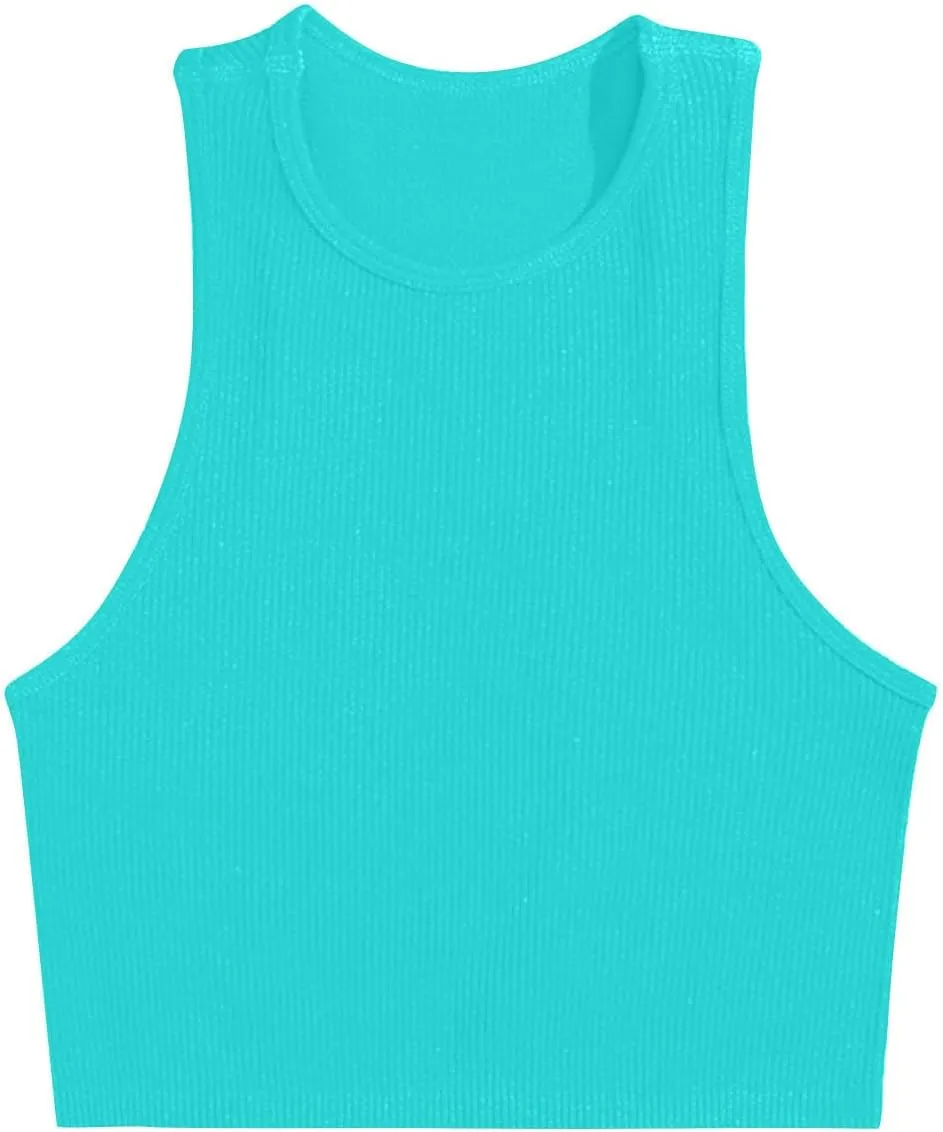 Womens Workout Tank Tops Trendy Summer Ribbed Knit Basic Blouses Casual Athletic Yoga Elastic Slim Fit Shirts