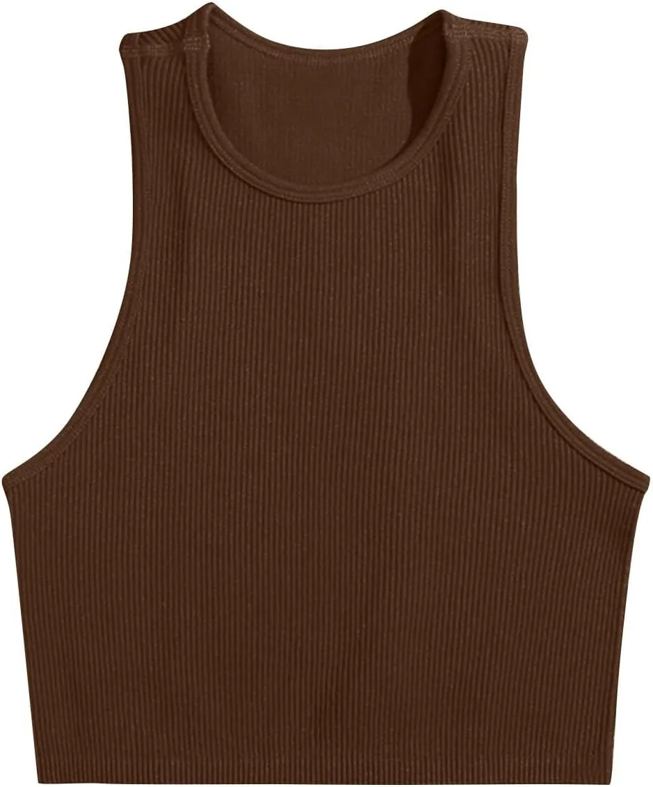 Womens Workout Tank Tops Trendy Summer Ribbed Knit Basic Blouses Casual Athletic Yoga Elastic Slim Fit Shirts