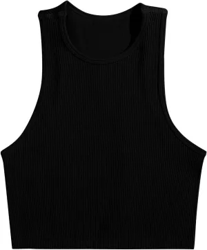 Womens Workout Tank Tops Trendy Summer Ribbed Knit Basic Blouses Casual Athletic Yoga Elastic Slim Fit Shirts