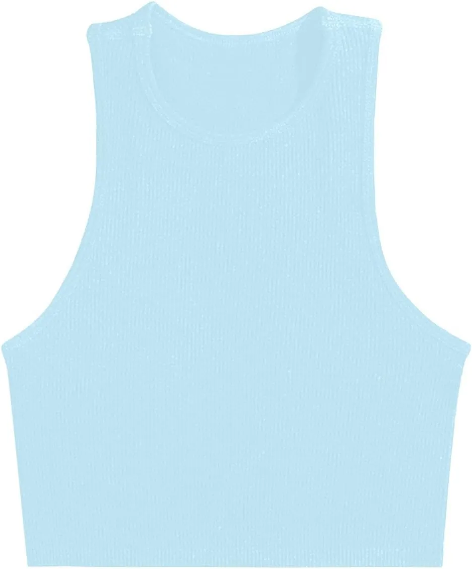 Womens Workout Tank Tops Trendy Summer Ribbed Knit Basic Blouses Casual Athletic Yoga Elastic Slim Fit Shirts