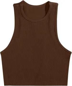 Womens Workout Tank Tops Trendy Summer Ribbed Knit Basic Blouses Casual Athletic Yoga Elastic Slim Fit Shirts