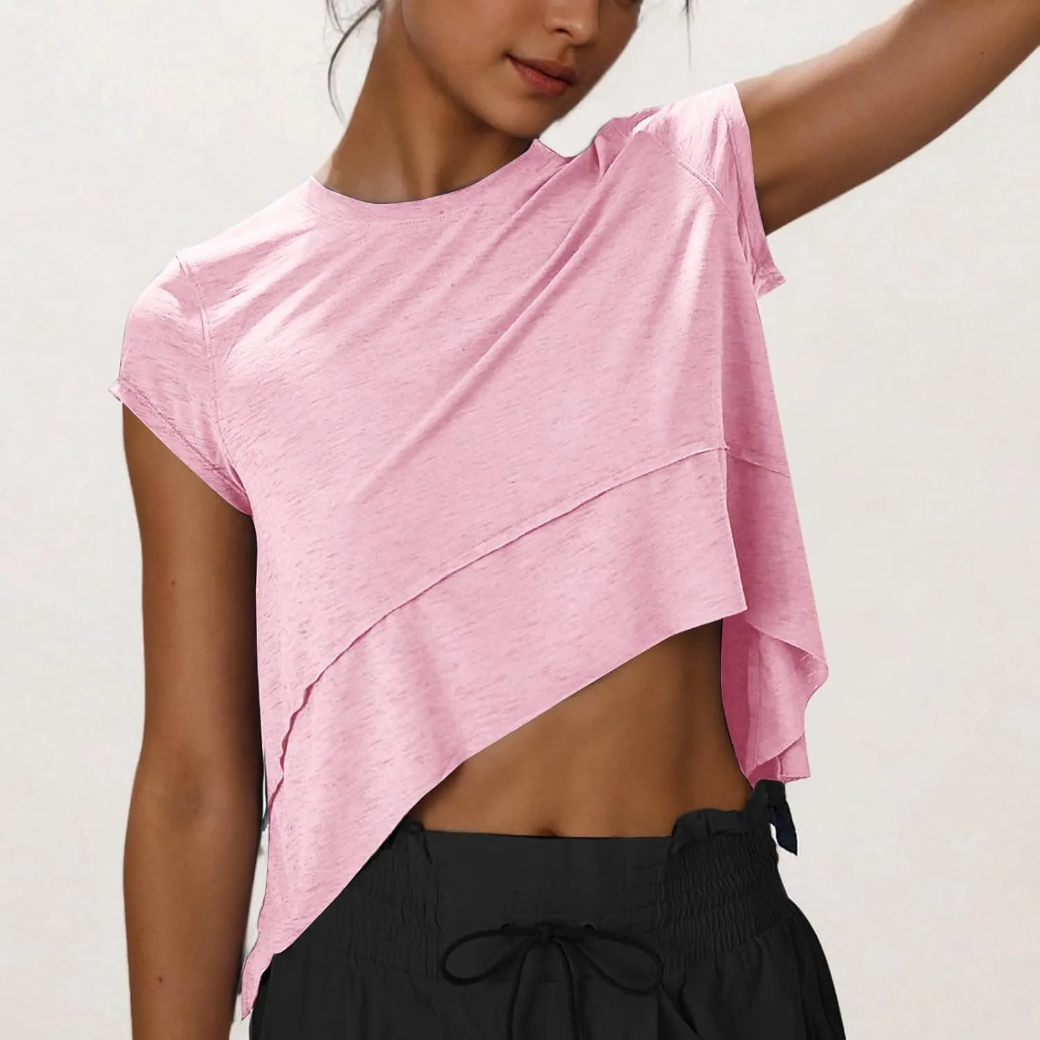 Workout Tops for Women Summer Short Sleeve Athletic T Shirts Oversized Loose Running Yoga Quick Dry Soft Crew Neck Tees