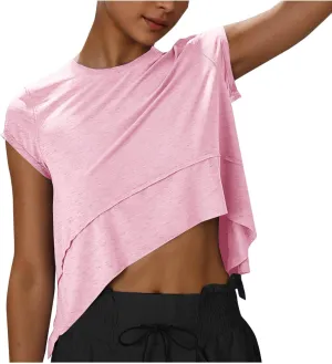 Workout Tops for Women Summer Short Sleeve Athletic T Shirts Oversized Loose Running Yoga Quick Dry Soft Crew Neck Tees