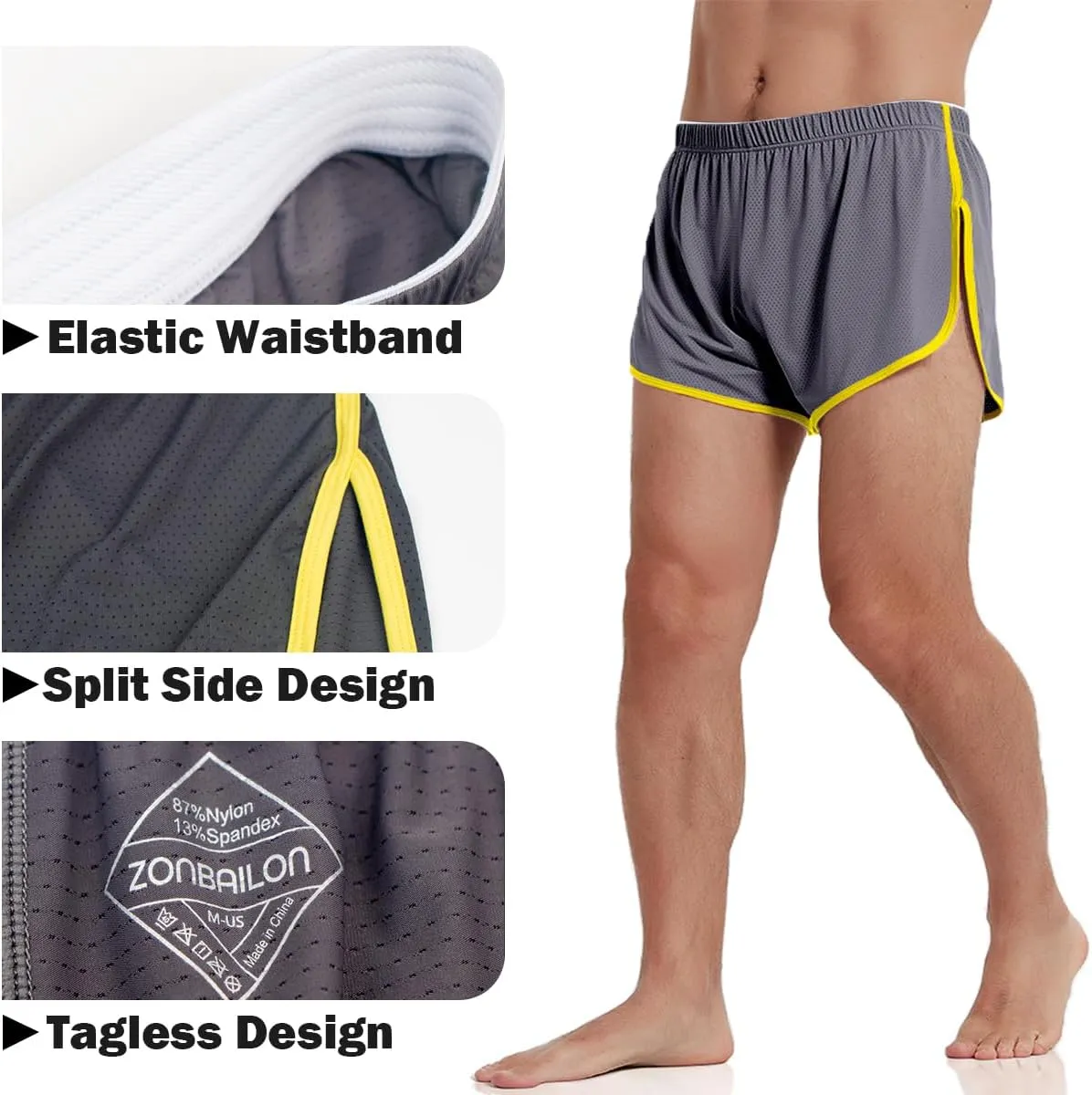 YINYOUYU Mens Running Shorts Gym Athletic Workout Bodybuilding Short Shorts