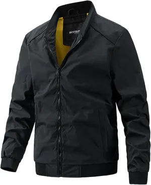 Ymosrh Men's Business Casual Jackets Windbreaker Water Resistant Casual Work Dress Zip Up Varsity Coat Jackets, XXL-5XL