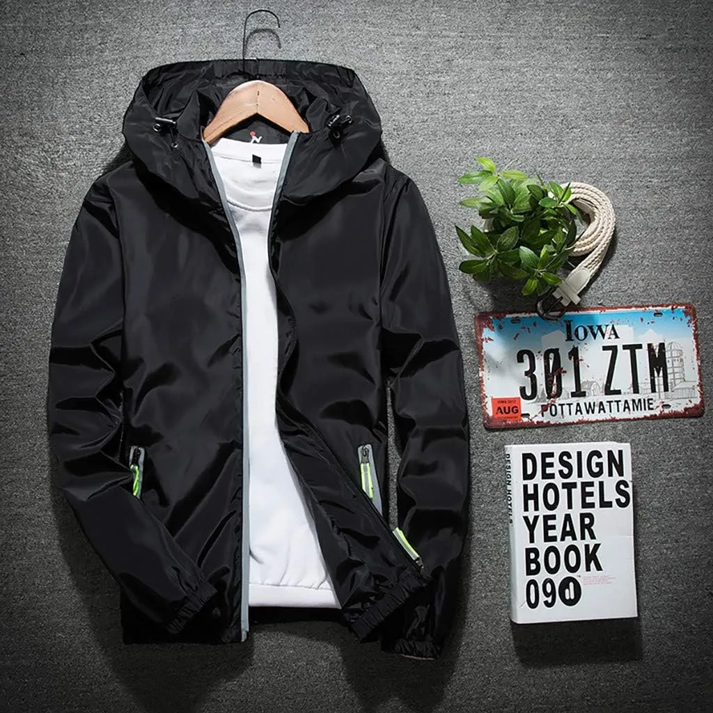 Ymosrh Mens Lightweight Rain Jacket Full Zip Hooded Water Resistant Windproof Hiking Fishing Workout Windbreaker, M-7XL