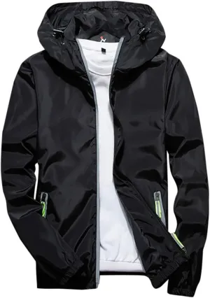 Ymosrh Mens Lightweight Rain Jacket Full Zip Hooded Water Resistant Windproof Hiking Fishing Workout Windbreaker, M-7XL
