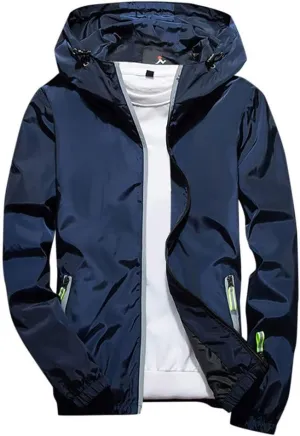 Ymosrh Mens Lightweight Rain Jacket Full Zip Hooded Water Resistant Windproof Hiking Fishing Workout Windbreaker, M-7XL