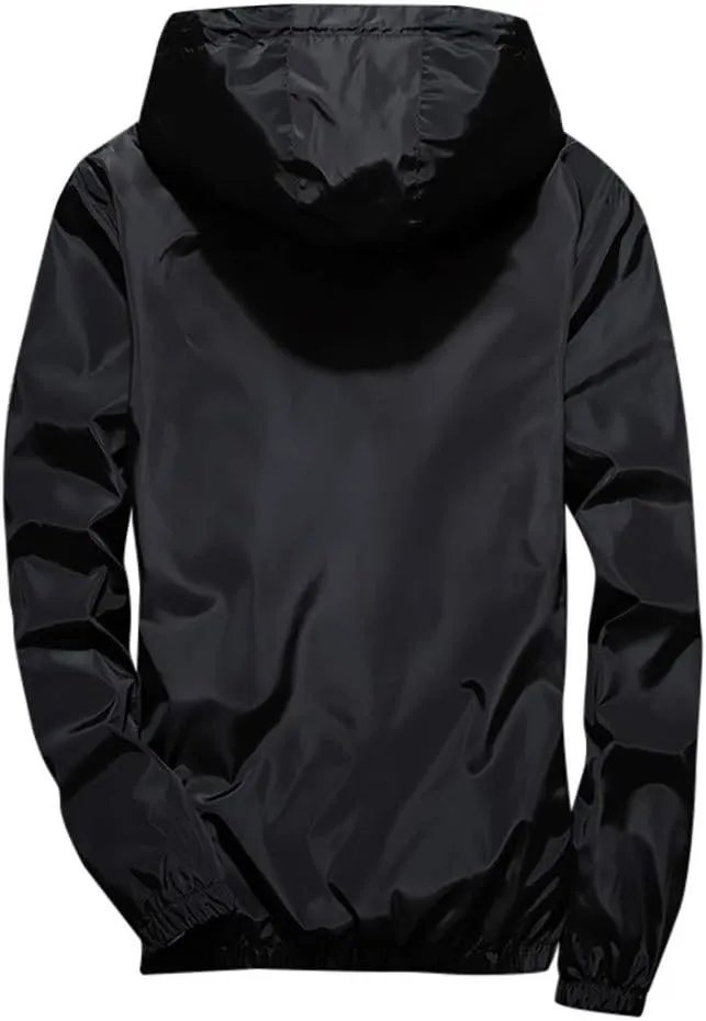 Ymosrh Mens Lightweight Rain Jacket Full Zip Hooded Water Resistant Windproof Hiking Fishing Workout Windbreaker, M-7XL